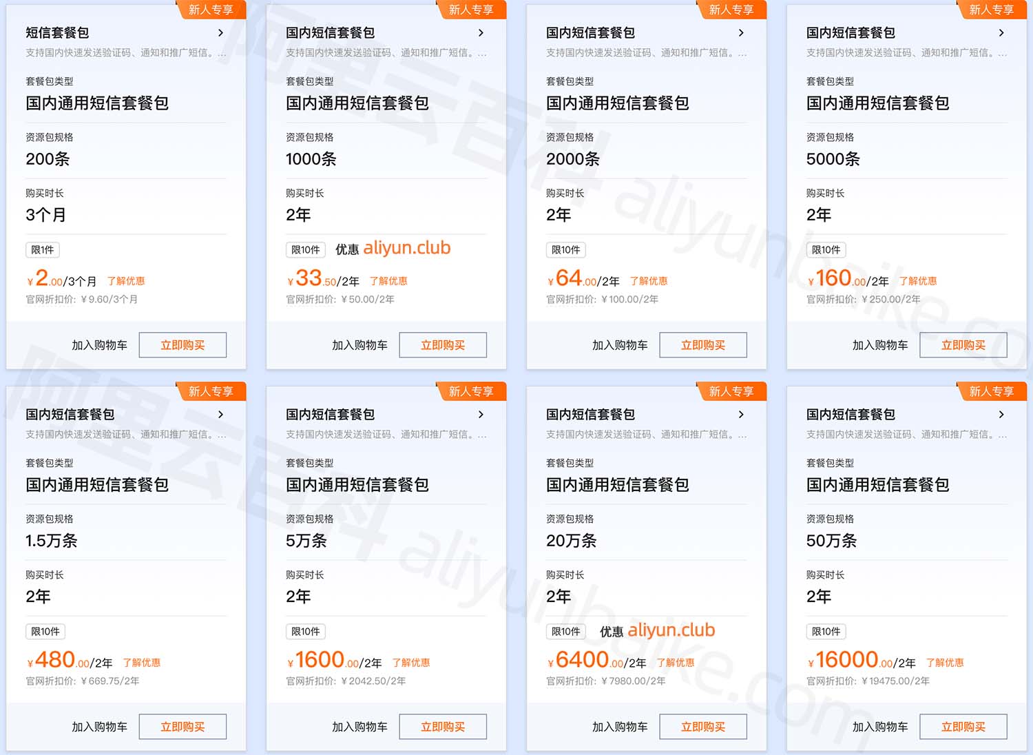 阿里云短信包优惠价格表