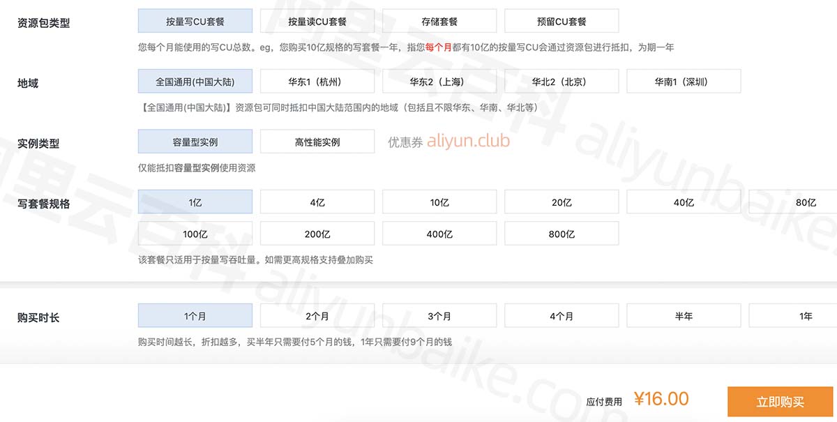 阿里云表格存储OTS资源包优惠价格